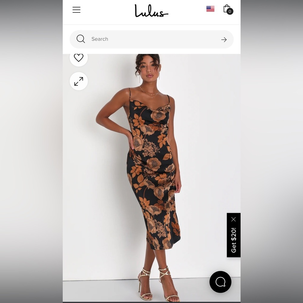 Favorite Icon Black Floral Satin Cowl Neck Slip Midi Dress